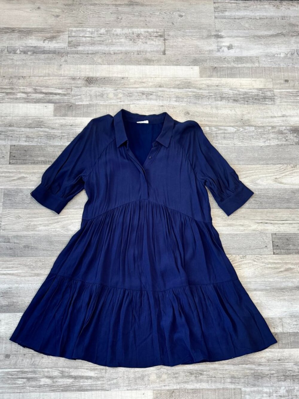 A Loves A NWT navy blue elbow sleeve tiered dress button front size large S17